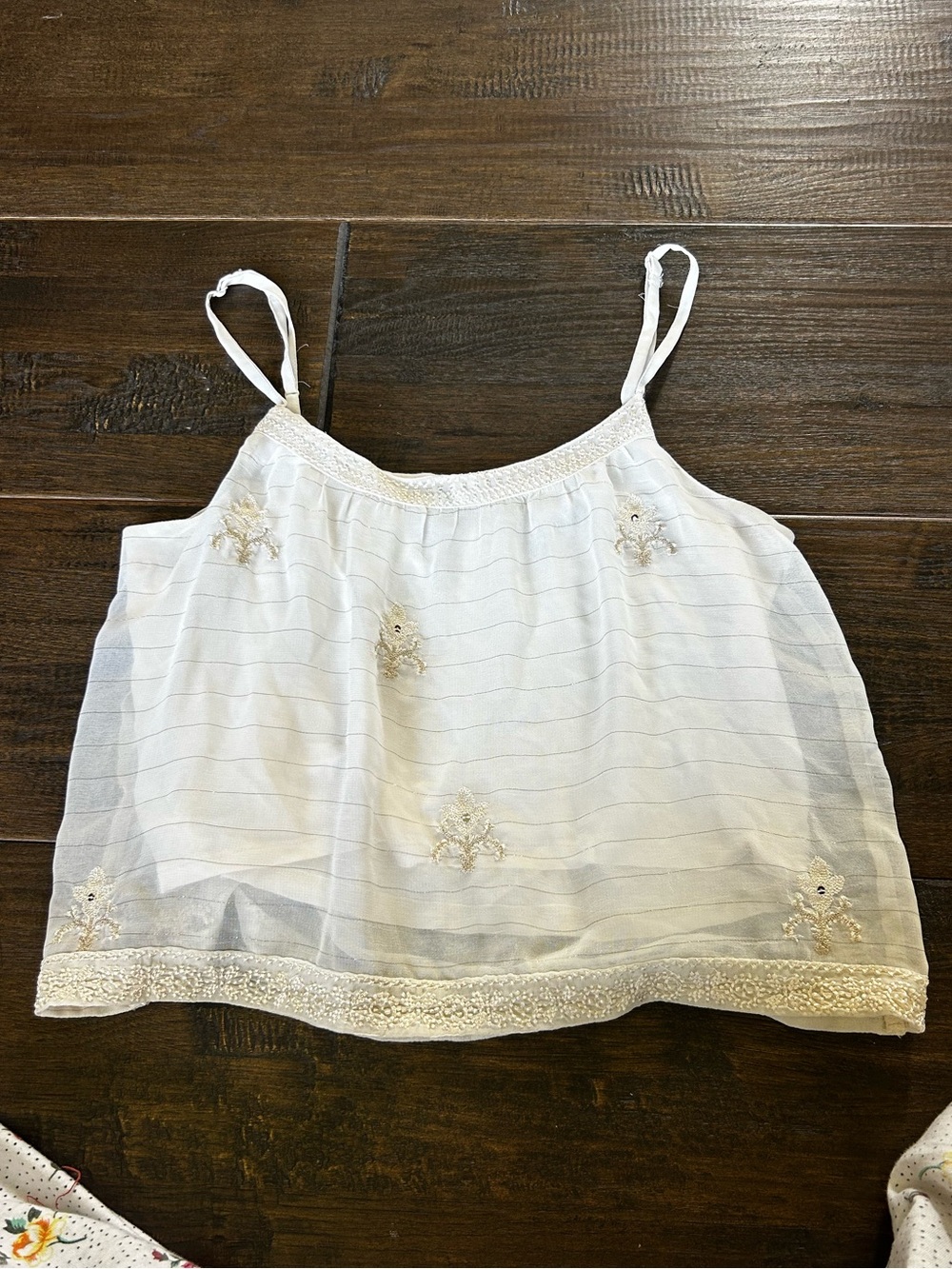 American Eagle Outfitters White Sheer Embroidered Spaghetti Strap Camisole